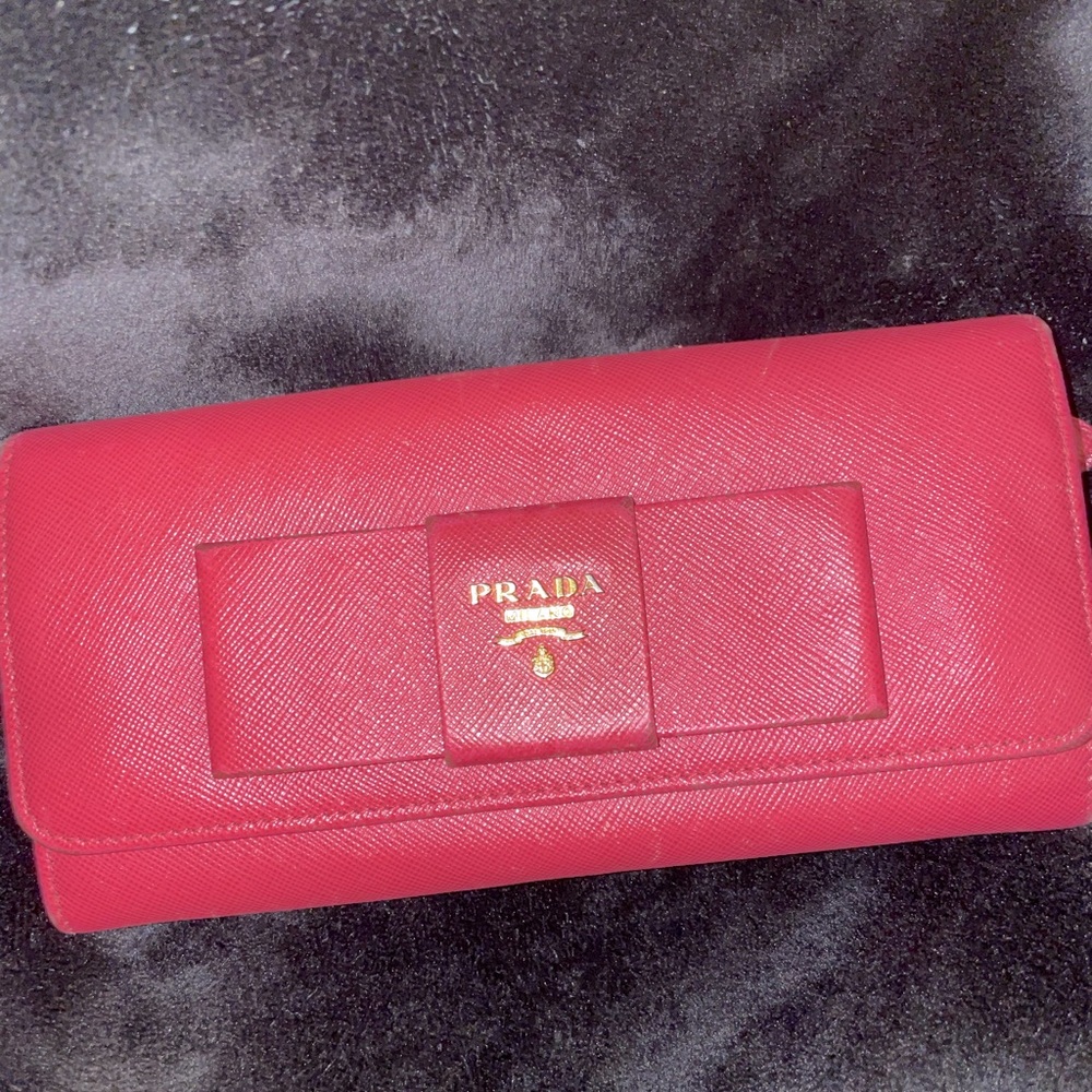 🌺Auth PRADA Fiocco Saffiano Wallet Peonia🌺